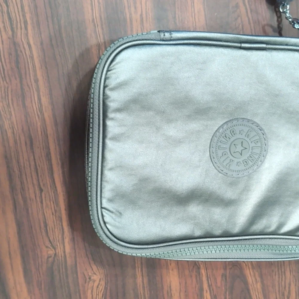 Kipling 100 Pens Case Moon Grey Metallic Pencil Organizer Zip Lightweight
